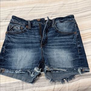 Buckle Dark Blue Distressed Jean Shorts